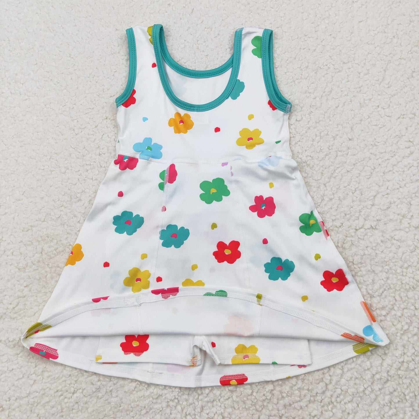 GSD2346 Colorful Flowers Print Girls Summer Knee Length Shorts Yoga Dress