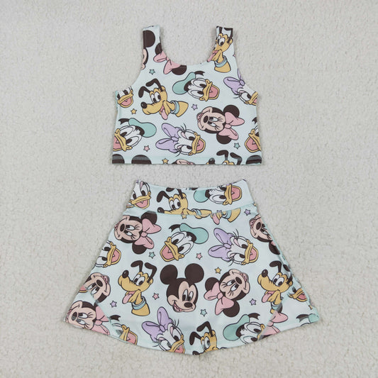 GSD2353 Cartoon Mouse Print Girls Summer Knee Length Shorts Yoga Dress