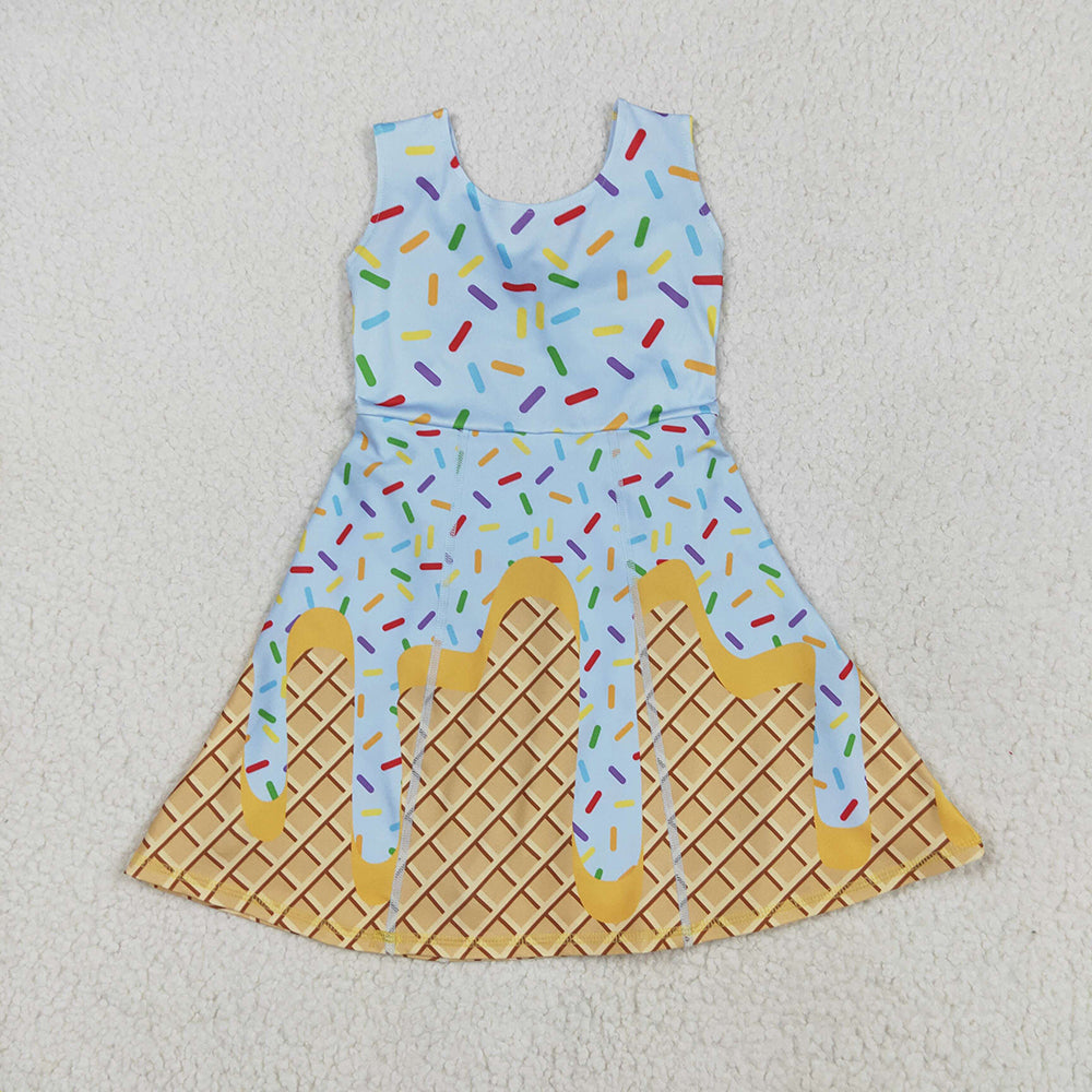 6 Colors Sprinkles Girls Summer Knee Length Yoga Dress Sisters Wear