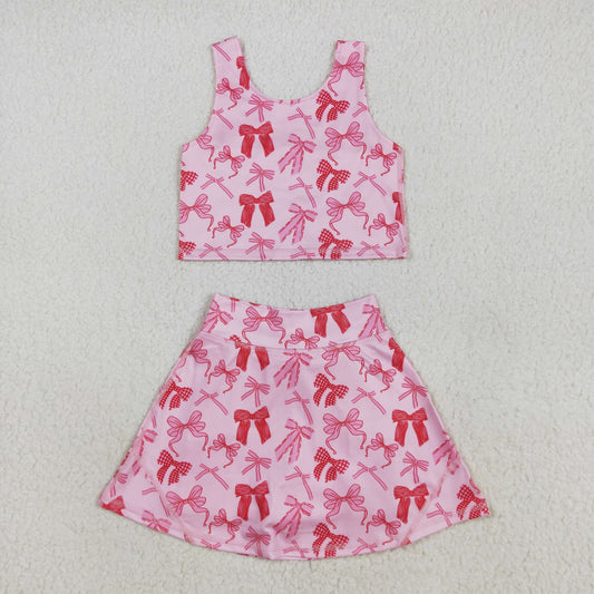 GSD2459 Pink Bows Top Shorts Skirts Girls Summer Yoga Outfits