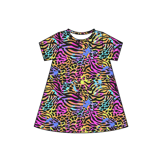 (Pre-order)GSD2479 Colorful Leopard Print Girls Summer Knee Length Dress