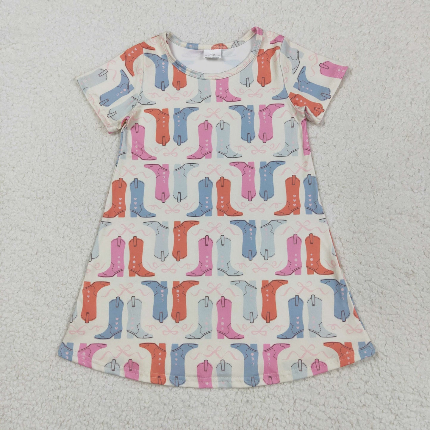 GSD2497 Boots Bows Western Print Girls Summer Knee Length Dress