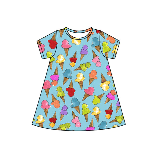 (Pre-order)GSD2498 Colorful Ice Cream Print Girls Summer Knee Length Dress