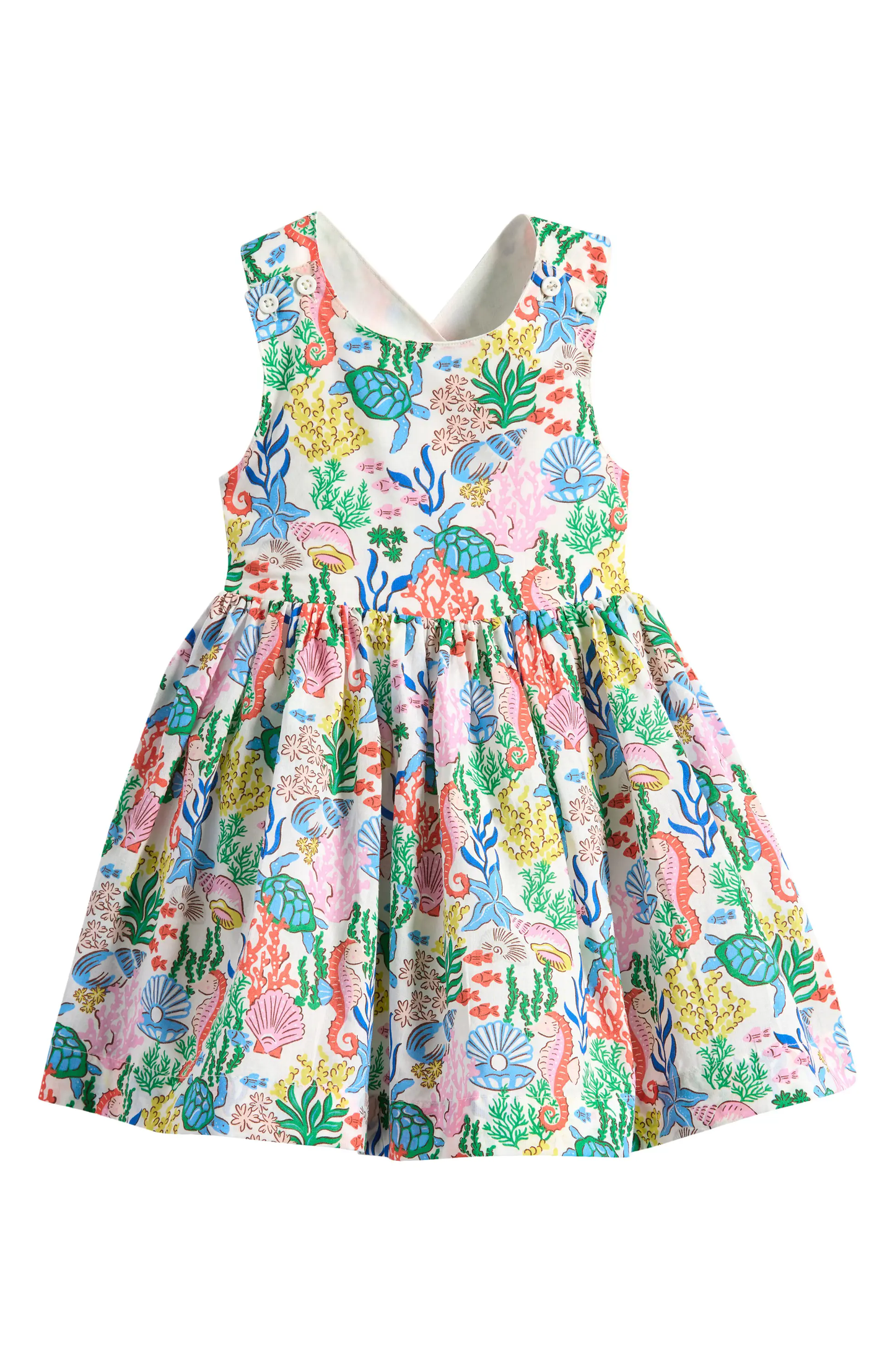 (Pre-order)GSD2508 Turtle Seaweed Print Girls Summer Knee Length Dress
