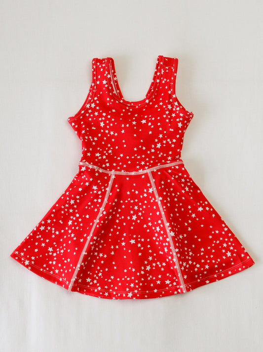 (Pre-order)GSD2511 Stars Red Girls Summer Knee Length Yoga Dress