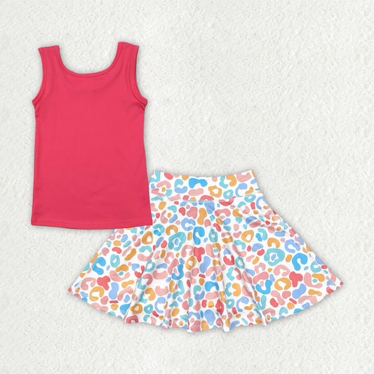 GSD2522 Watermelon Tank Top Colorful Leopard Skirts With Shorts Girls Yoga Clothes Set