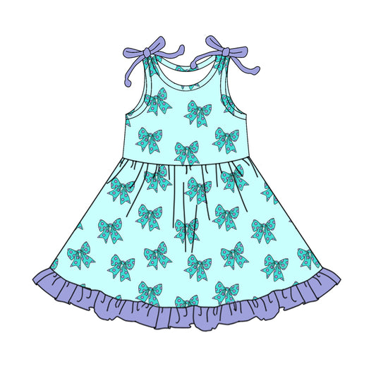 (Pre-order)GSD2523  Cartoon Monster Bows Print Girls Summer Knee Length Dress