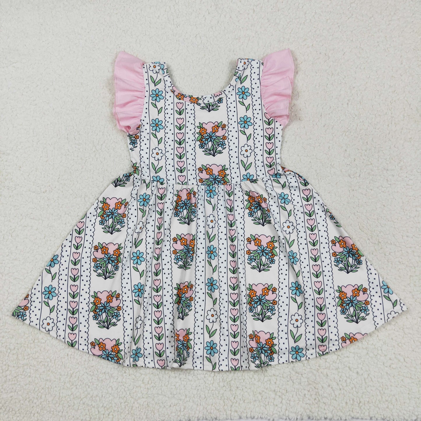 GSD2527 Colorful Flowers Print Girls Summer Knee Length Dress
