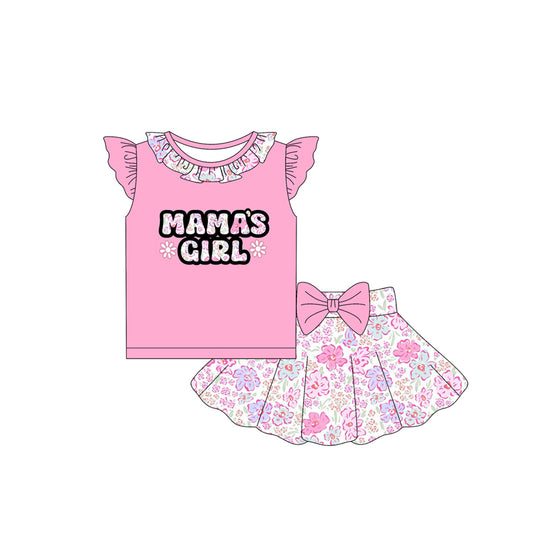 (Pre-order)GSD2530 MAMA'S GIRL Top Pink Flowers Skirts Girls Summer Clothes Set