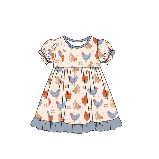 (Pre-order)GSD2543  Chicken Print Girls Summer Knee Length Dress