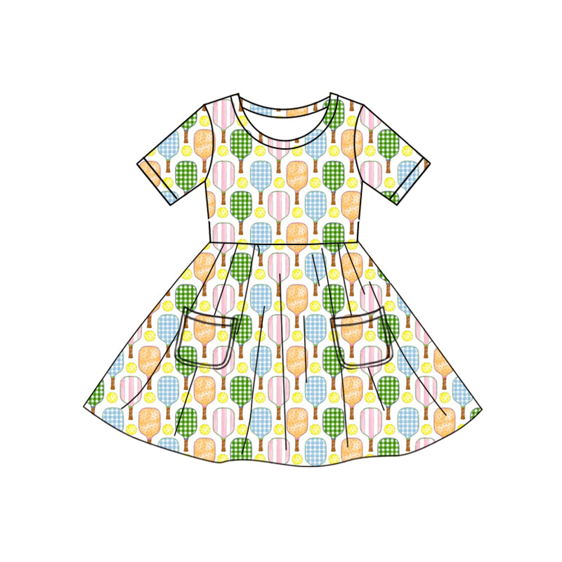 (Pre-order)GSD2547 Colorful Tennis Print Girls Summer Knee Length Dress