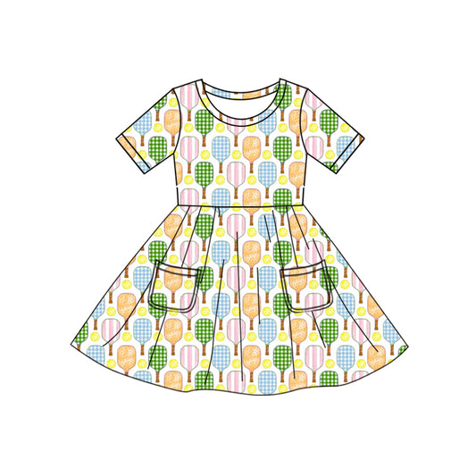 (Pre-order)GSD2547 Colorful Tennis Print Girls Summer Knee Length Dress