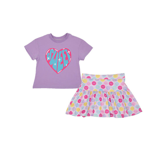 (Pre-order)GSD2550 SWEET Purple Top Smiling Face Skirts Girls Summer Clothes Set