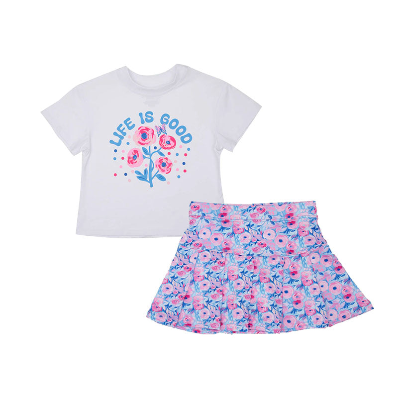 (Pre-order)GSD2551 LIFE IS GOOD White Top Flowers Skirts Girls Summer Clothes Set
