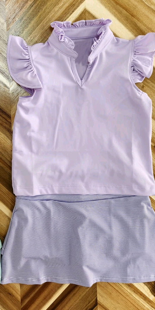 (Pre-order)GSD2555 Purple Top Stripes Skirts Girls Summer Clothes Set