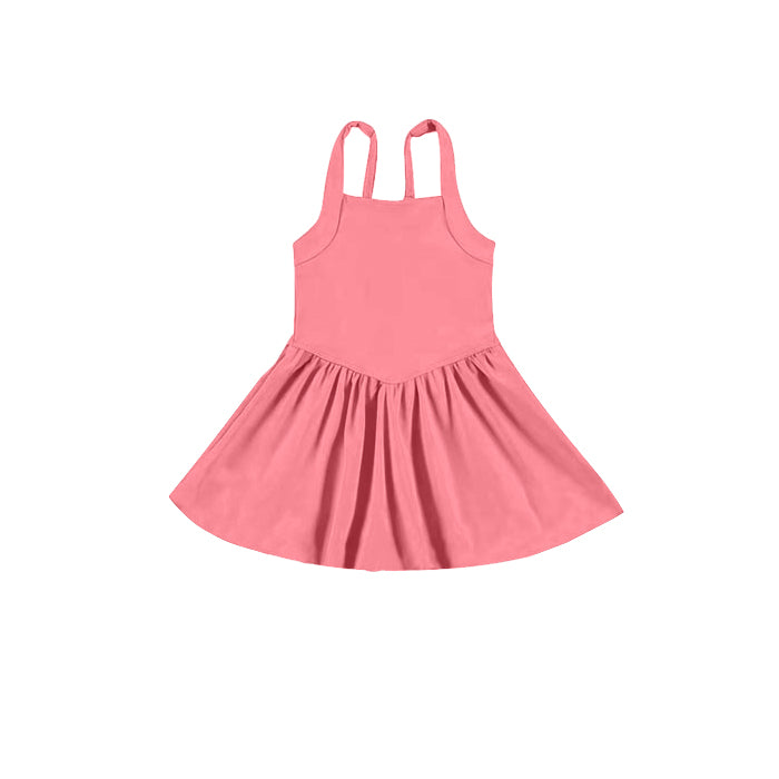 (Pre-order)GSD2558 Pink Color Girls Summer Knee Length Yoga Dress