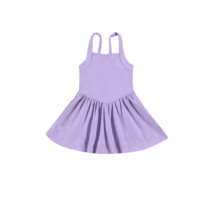 (Pre-order)GSD2559 Purple Color Girls Summer Knee Length Yoga Dress