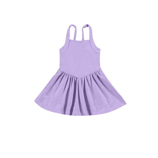 (Pre-order)GSD2559 Purple Color Girls Summer Knee Length Yoga Dress