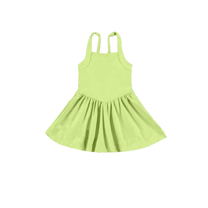 (Pre-order)GSD2561 Green Color Girls Summer Knee Length Yoga Dress
