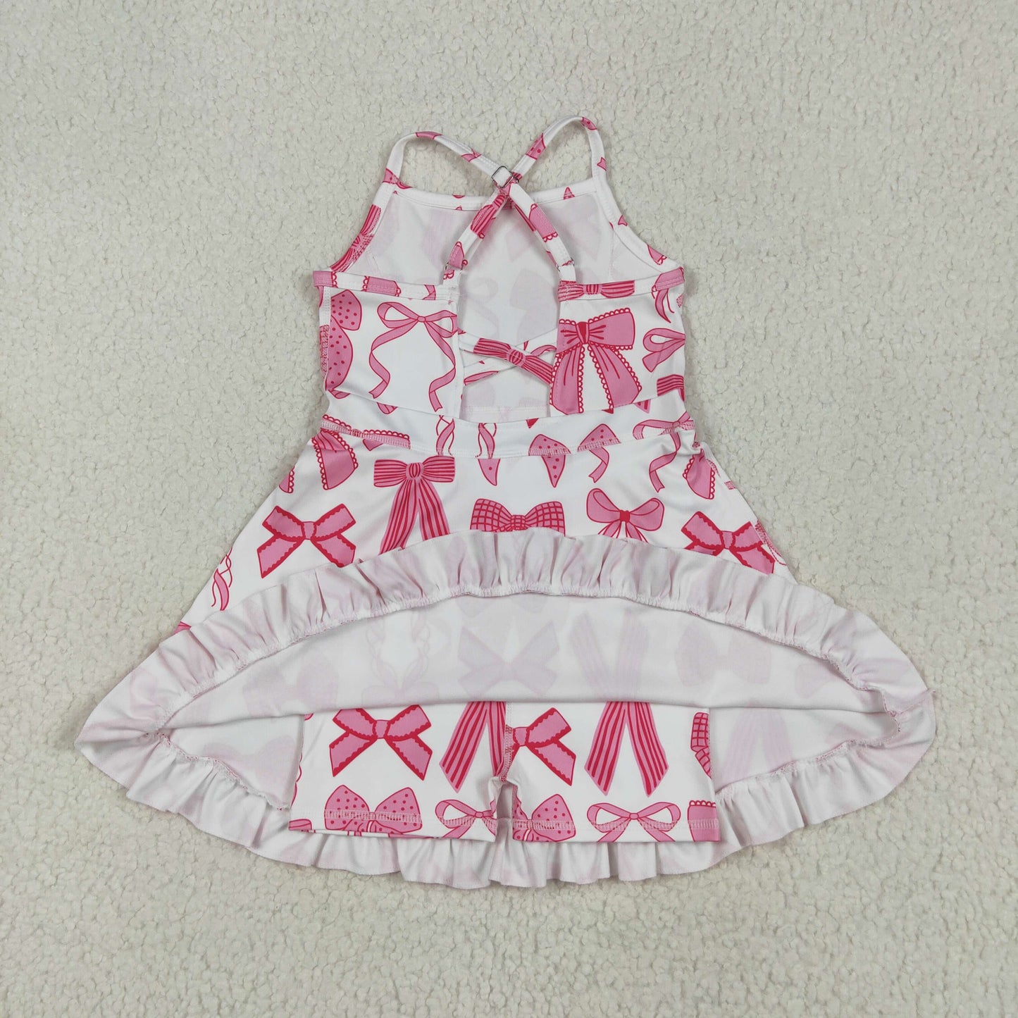 USA-Shop GSD2564 Pink Bows Girls Summer Knee Length Yoga Dress