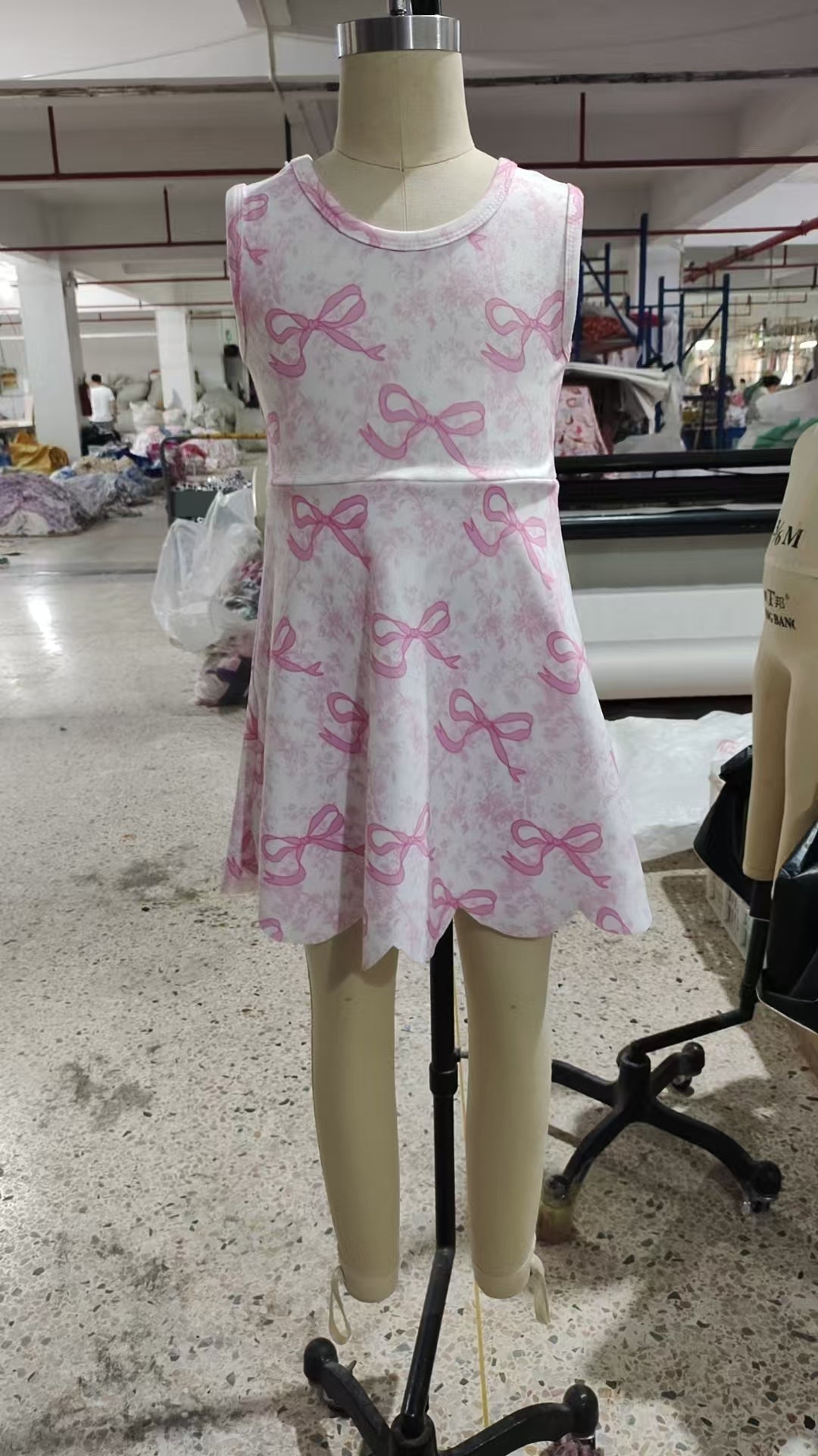 (Pre-order)GSD2572 Pink Bows Backless Girls Summer Knee Length Yoga Dress