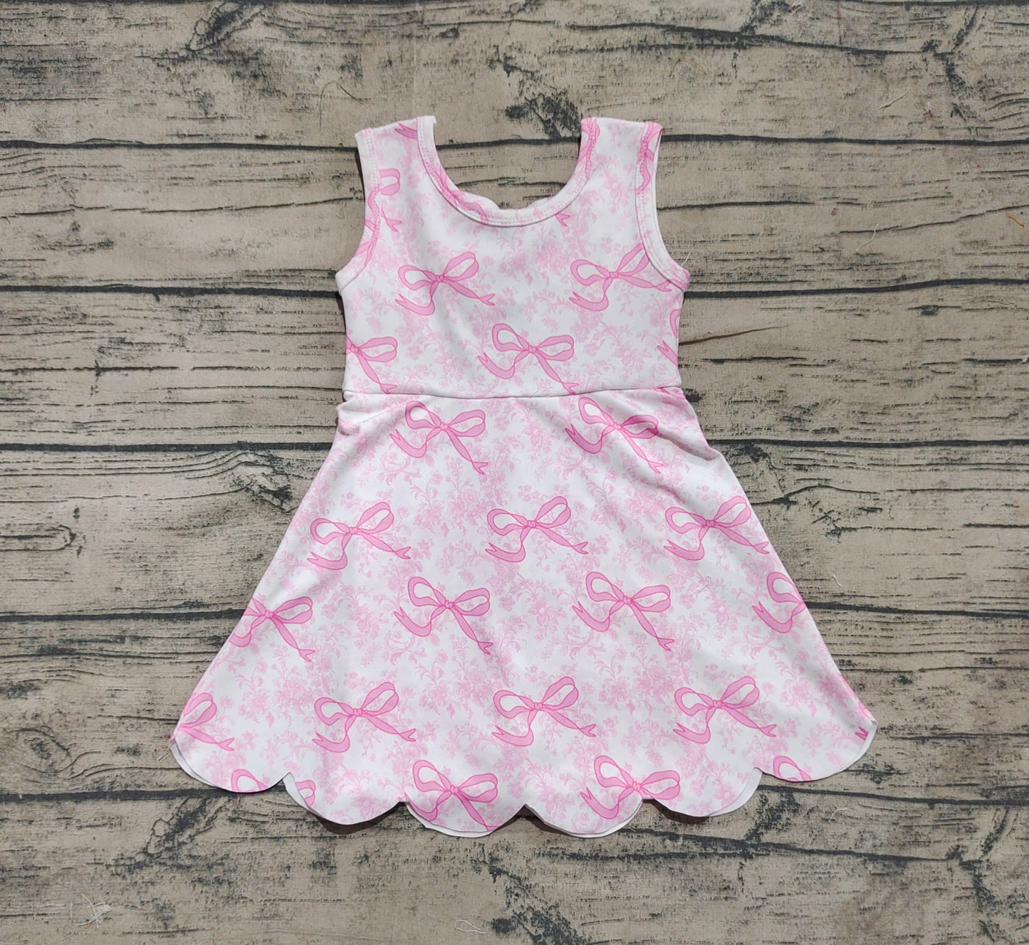 (Pre-order)GSD2572 Pink Bows Backless Girls Summer Knee Length Yoga Dress