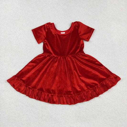 GSD2614 Red Velvet Girls Christmas Knee Length Dress