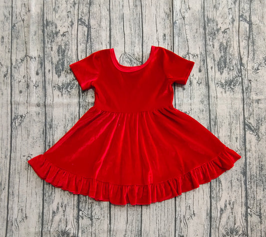 (Pre-order)GSD2614 Red Velvet Girls Christmas Knee Length Dress