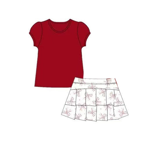 (Pre-order)GSD2617 Red Top Baseball Bows Skirts Girls Summer Yoga Outfits