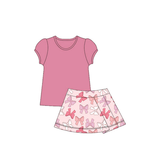 (Pre-order)GSD2620 Pink Top Bows Skirts Girls Summer Yoga Outfits