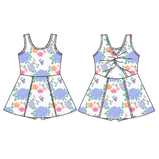 (Pre-order)GSD2626 Colorful Flowers Girls Summer Knee Length Yoga Dress