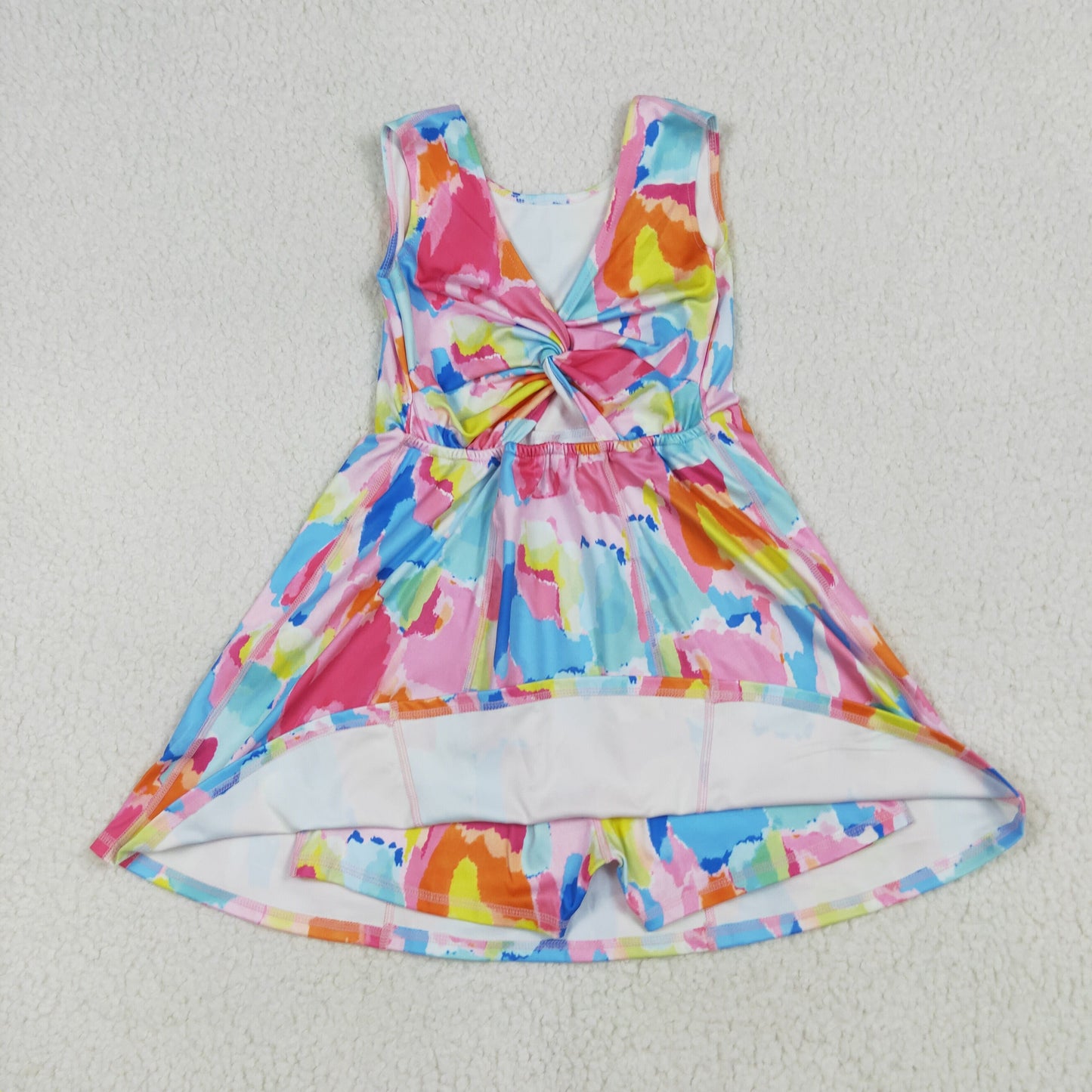 GSD2629 Tie-dye Print Girls Summer Knee Length Yoga Dress