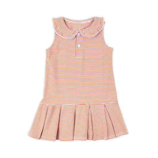(Pre-order)GSD2637 Orange Stripes Girls Summer Knee Length Dress
