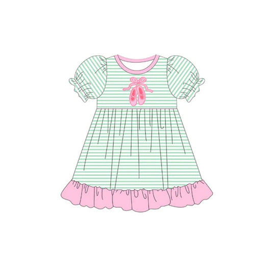 (Pre-order)GSD2641 Dance Shoes Stripes Print Girls Summer Knee Length Dress
