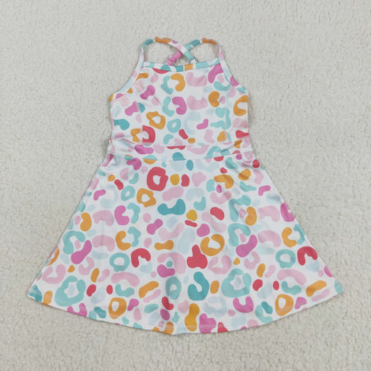 GSD2645 Colorful Leopard Girls Knee Length Yoga Shorts Dress