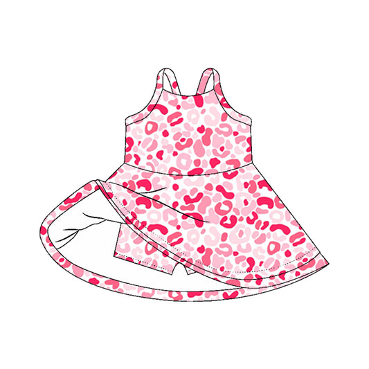 (Pre-order)GSD2647 Pink Leopard Girls Knee Length Yoga Dress