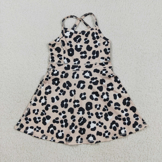 GSD2650 Brown Leopard Girls Knee Length Yoga Dress