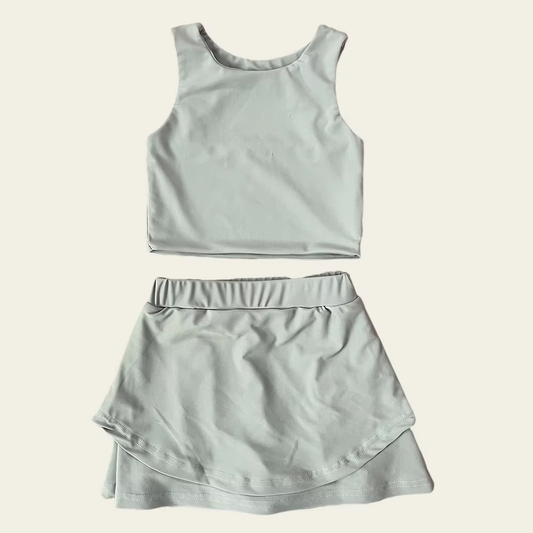 (Pre-order)GSD2664 Grey Tank Top Skirts Girls Summer Yoga Outfits