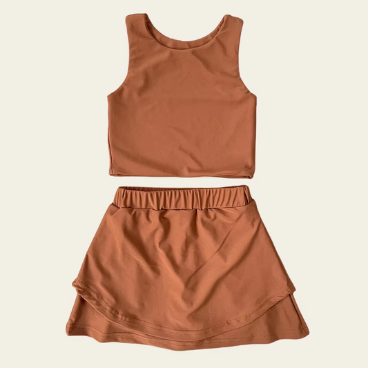 (Pre-order)GSD2665 Brown Tank Top Skirts Girls Summer Yoga Outfits