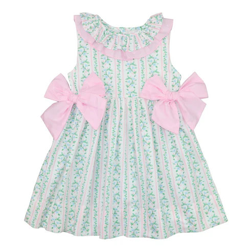 (Pre-order)GSD2678 Small Flowers Print Girls Summer Knee Length Dress