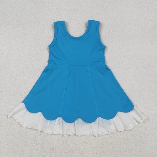 GSD2680 Blue Color Girls Ruffles Knee Length Yoga Dress