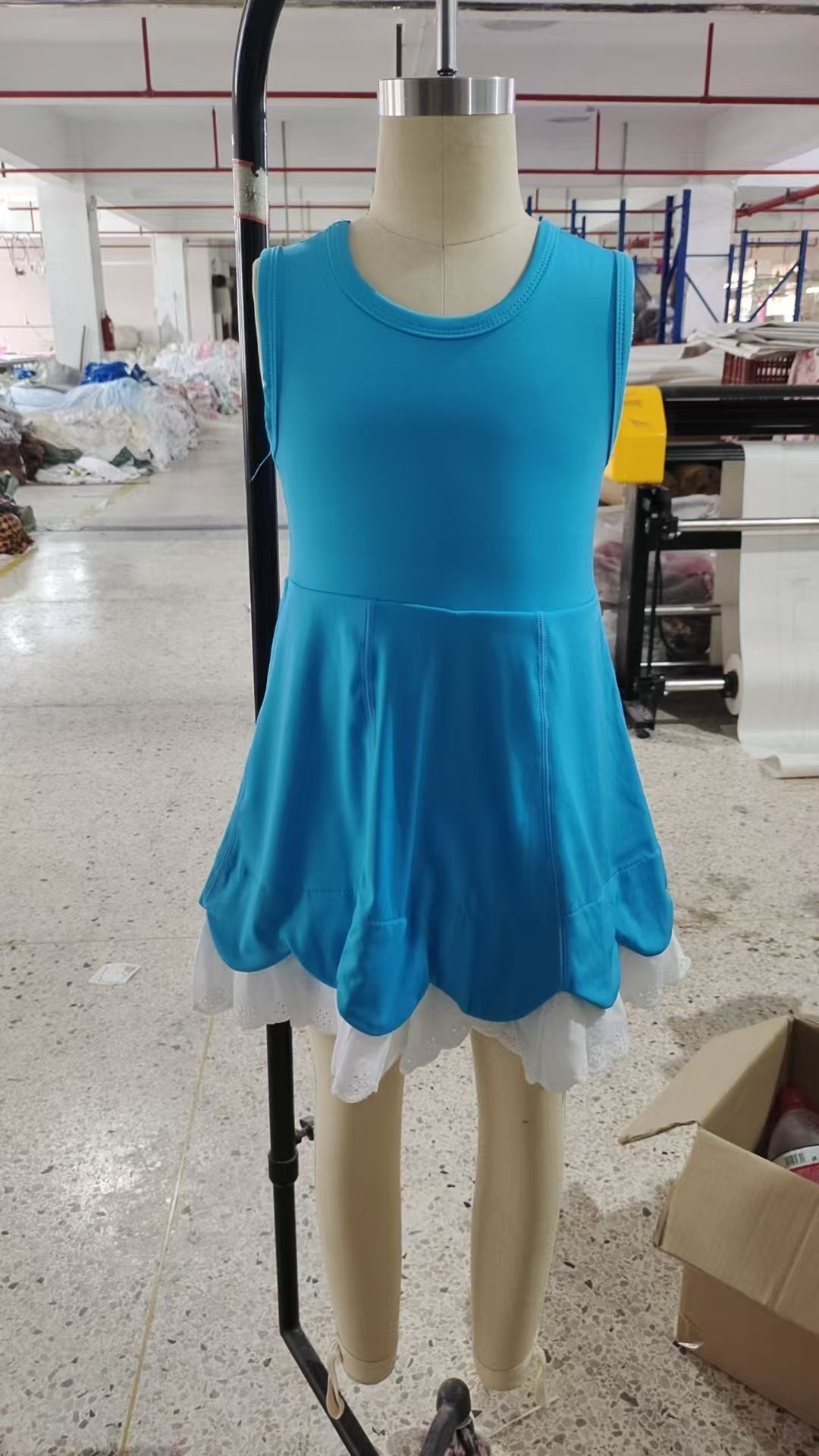 GSD2680 Blue Color Girls Ruffles Knee Length Yoga Dress