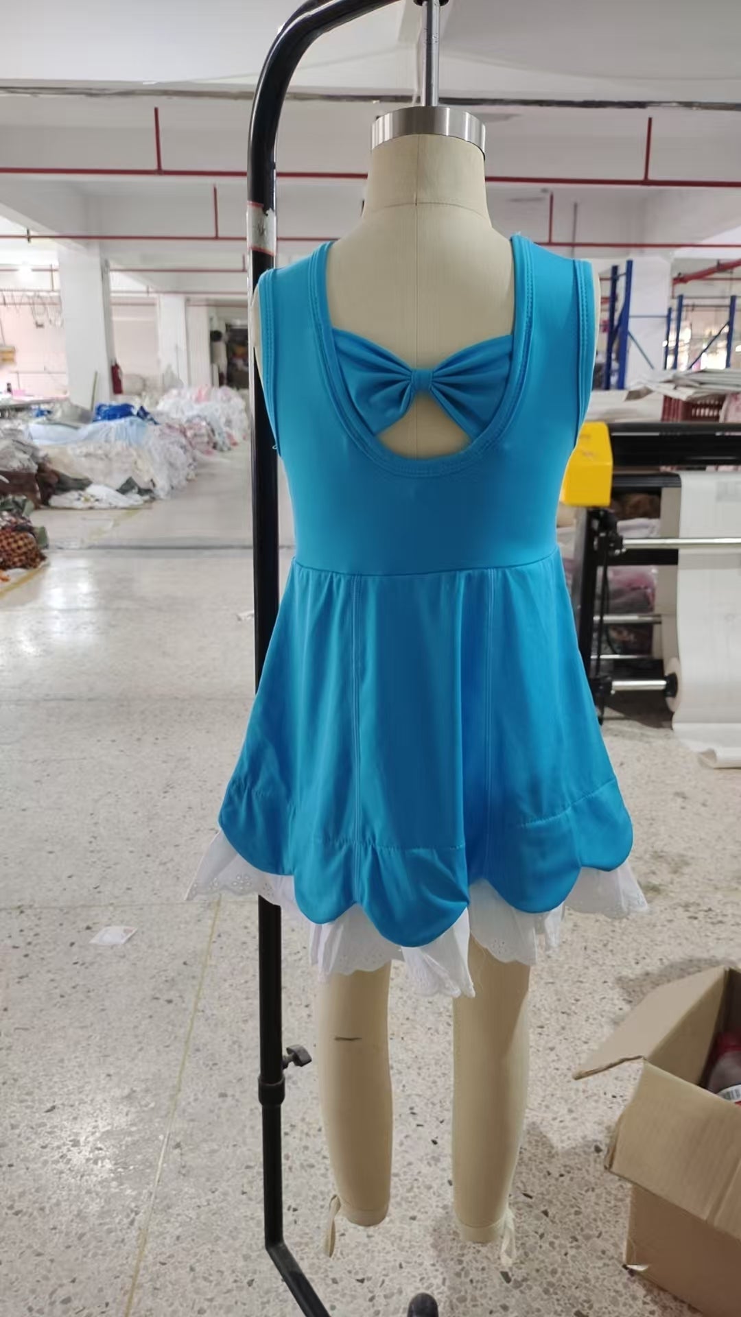 GSD2680 Blue Color Girls Ruffles Knee Length Yoga Dress
