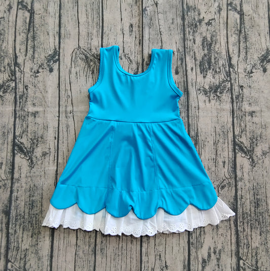 (Pre-order)GSD2680 Blue Color Girls Ruffles Knee Length Yoga Dress