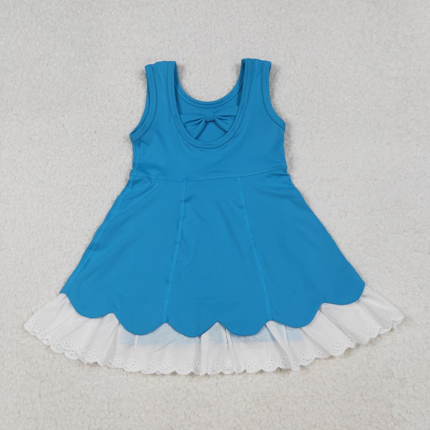 GSD2680 Blue Color Girls Ruffles Knee Length Yoga Dress