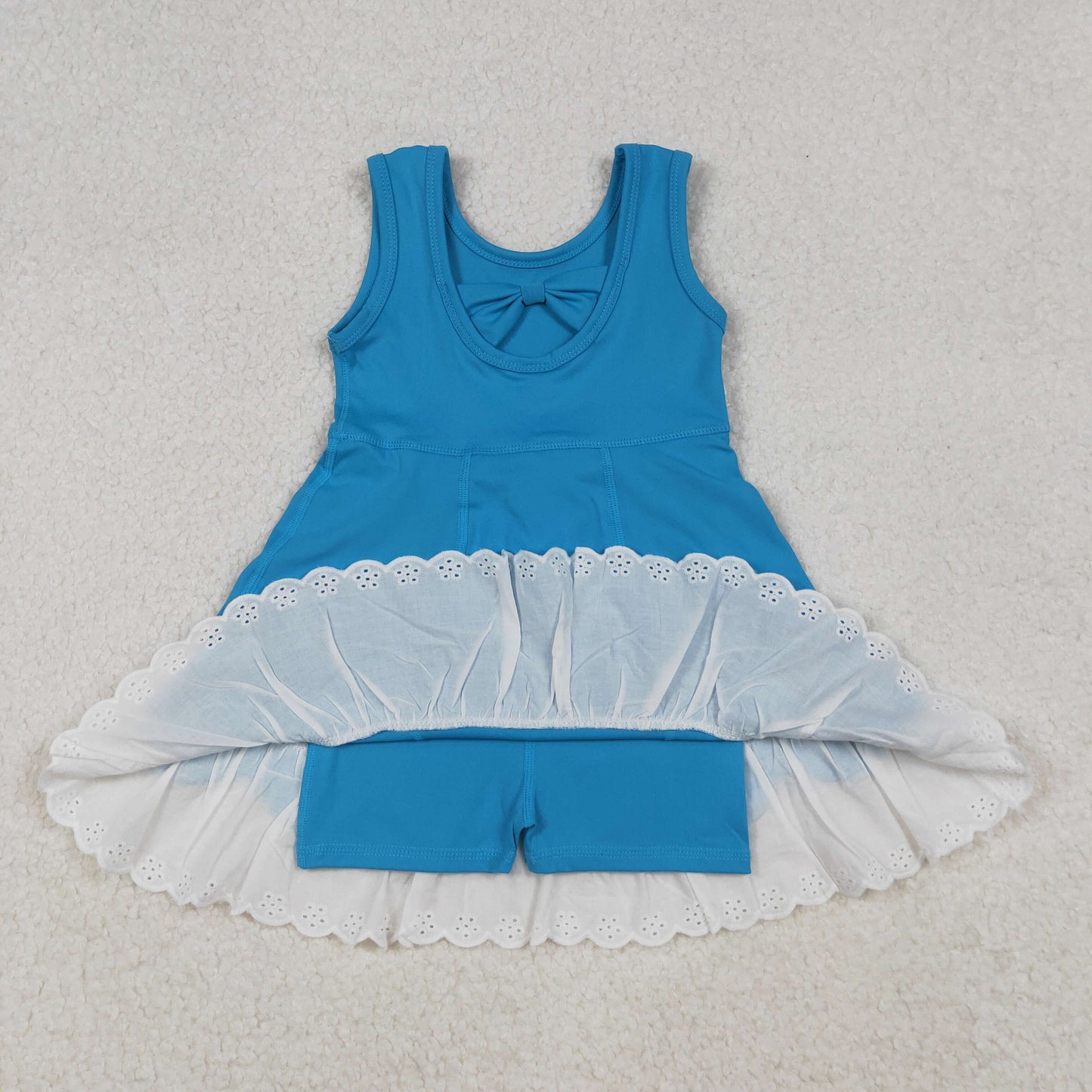 GSD2680 Blue Color Girls Ruffles Knee Length Yoga Dress