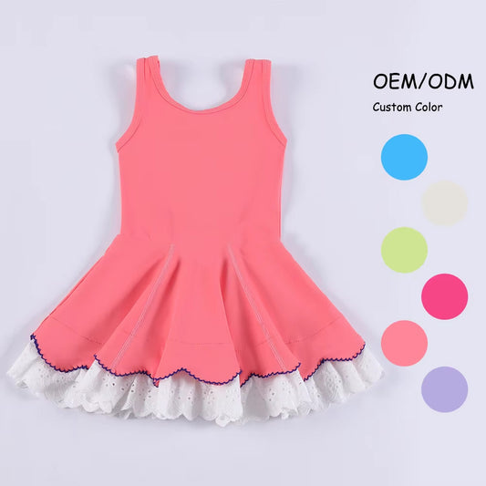 (Pre-order)GSD2683 Watermelon Color Girls Ruffles Knee Length Yoga Dress