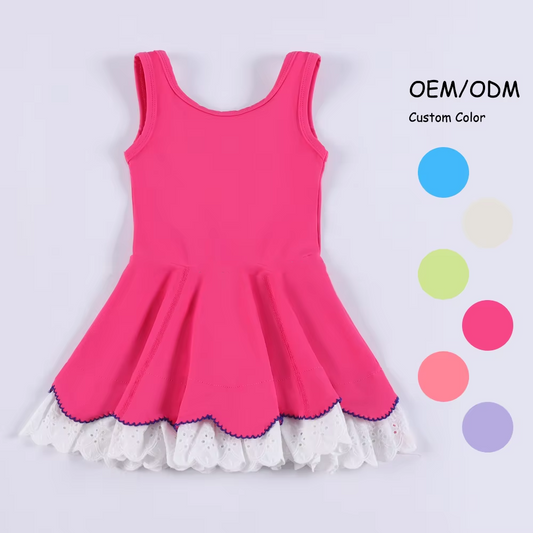 (Pre-order)GSD2684 Hot Pink Color Girls Ruffles Knee Length Yoga Dress