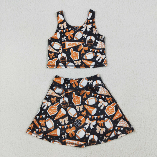 GSD2687 Cheer Team's Orange Bows Tank Top Shorts Skirts Girls Summer Yoga Outfits