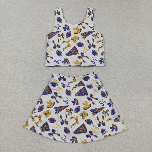 GSD2690 Cheer Team's Purple Bows Tank Top Shorts Skirts Girls Summer Yoga Outfits